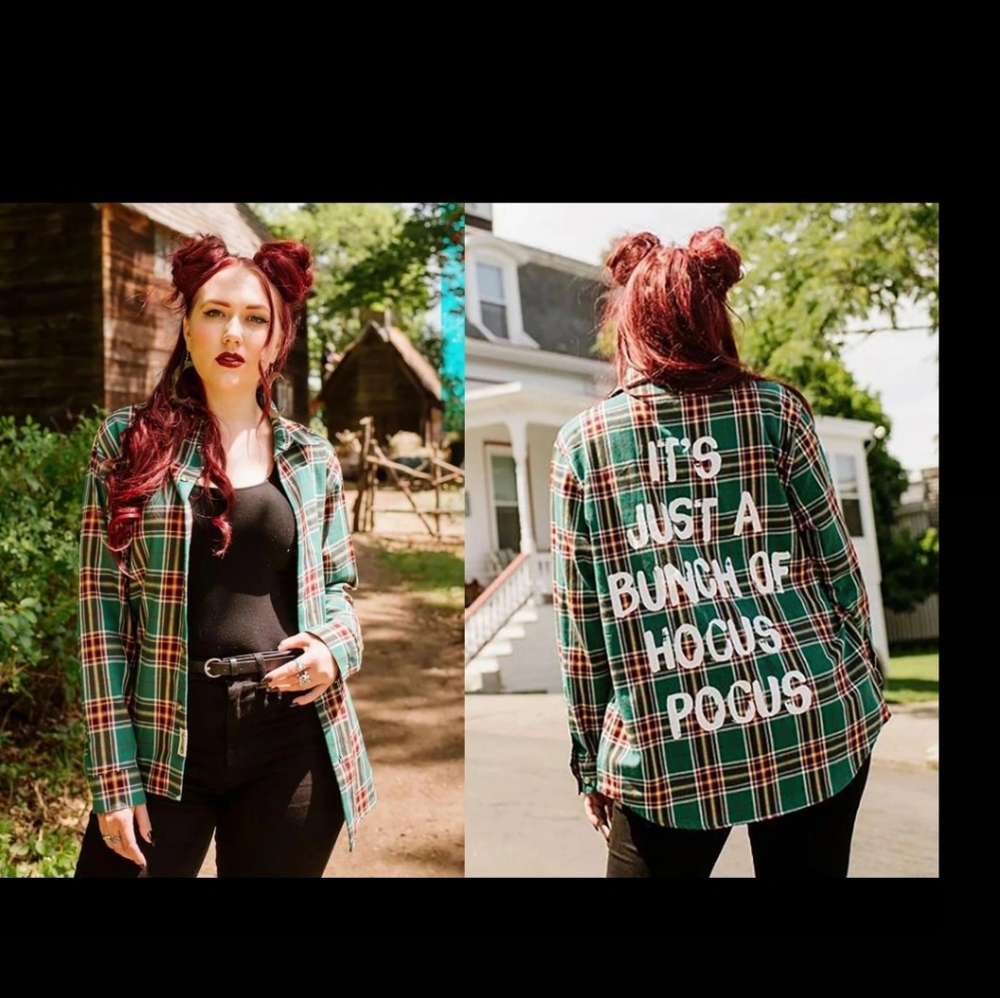 NEW Hocus Pocus Flannel Shirt by Cakeworthy Winifred 4XL Green Plaid Disney